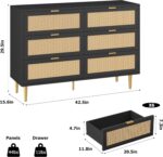 IDEALHOUSE Rattan 6 Drawer Dresser for Bedroom, Modern Chest of Drawers with Gold Legs and Gold Handles, Wide Double Dresser with Large Tabletop and Anti-Tipping Design for Bedroom Living Room, Black - Image 3