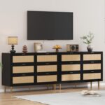 IDEALHOUSE Rattan 6 Drawer Dresser for Bedroom, Modern Chest of Drawers with Gold Legs and Gold Handles, Wide Double Dresser with Large Tabletop and Anti-Tipping Design for Bedroom Living Room, Black - Image 7