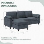 Vongrasig 79" Convertible Sectional Couches Sofa with Storage Ottoman, 3 Seat L Shaped Couch with Side Storage Pockage, Linen Fabric Small Couches for Living Room, Apartment and Small Space, Grey - Image 3