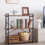 HCHQHS Bookshelf, 3-Tier Industrial Bookcase, Rustic Open Book Shelf, Wood and Metal Horizontal Bookshelves - Image 3
