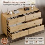 6 Drawer Dresser,47" Wide Mid Century Modern Chest of Drawers,Wooden Bedroom Drawer Dresser with 6 Storage Drawers for Bedroom,Living Room,with Anti-Tipping Device,Wood - Image 4