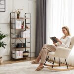 Sweetcrispy Book Shelf, 5 Tier Bookcase, Modern Tall Bookshelf for Garage Kit, CDs, Movies, Industrial Corner Storage Organizer for Bedroom Home Office Kitchen Living Room, Rustic Brown - Image 3