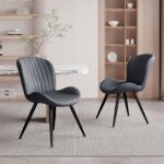 Dining Chairs Set of 2, Modern Dining Room Chairs Comfy Backrest Thick Upholstered Kitchen Chairs 19IN Height with Metal Legs Dark Grey - Image 2