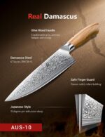 Damascus Chef Knife in Japanese Steel, 67-Layers Damascus Kitchen Knife with Wooden Gift Box and Original Olive Wood Handle, Cooking Knives for Home Kitchen Gift Idea - Image 3