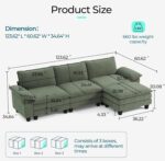 LINSY HOME 123'' Modular Sectional Sofa Green Couch Corduroy Cloud Couches for Living Room, L Shaped Couch with Movable Ottoman, Modern Cloud Sectional Sofas for Bedroom and Apartment, Green - Image 3