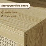 SUPERJARE Boho TV Stand for 65 Inch TV, Entertainment Center with Adjustable Shelf, Rattan TV Console with 2 Cabinets, Media Console, Solid Wood Feet, 4 Cord Holes, for Living Room - Natural - Image 9