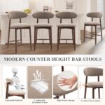 COLAMY Counter Height Bar Stools Set of 2, Kitchen Bar Stools with Back, Mid Century Modern Upholstered, with Wood Legs for Kitchen Island Dining Room, Camel - Image 5