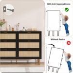 IDEALHOUSE Rattan 6 Drawer Dresser for Bedroom, Modern Chest of Drawers with Gold Legs and Gold Handles, Wide Double Dresser with Large Tabletop and Anti-Tipping Design for Bedroom Living Room, Black - Image 4