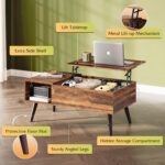 WLIVE Coffee Table for Living Room, Lift Top Coffee Table with Storage, Small Rising Wooden Dining Center Table with Storage Shelf & Hidden Compartment, 39" Rustic Brown - Image 9