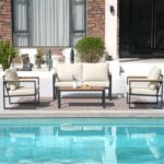 Patio Furniture Set, 4 Pieces Outdoor Patio Furniture with Coffee Table Set, Metal Patio Conversation Sets with Washable and High-Resiliency Sponge Cushions, Upgarded Beige - Image 7
