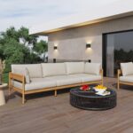 Acanva Modern Outdoor Patio Furniture Set, All-Weather Aluminium Conversation Sectional Sofa with Thick Cushions for Backyard, Garden, Porch, Couch, Beige - Image 4