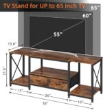 TV Stand with Fabric Drawer - Entertainment Center and Industrial TV Console Table with Open Storage Shelves for Living Room, Bedroom - 55.1" Rustic Brown - Image 6