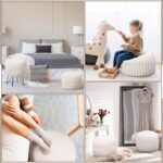 2 Pcs 20 x 15 Inch Unstuffed Pouf Cover Ottoman Foot Rest - No Filler, Faux Rabbit Fur Foot Stool Floor Bean Bag Floor Chair Storage for Living Room Bedroom Home Decor(Beige) - Image 7