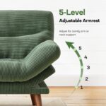 Marsail Futon Sofa Bed, Futon Couch with Adjustable Backrest & Armrests, Convertible Small Sleeper Sofa Bed for Small Apartments, Study Room, Office, Corduroy Loveseat, Green - Image 6