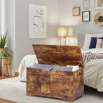 31.5" Storage Chest, Wooden Storage Bench, Lift Top Toy Chest with 2 Safety Hinges, Large Toy Box, Entryway Shoes Bench for Living Room, Bedroom, Rustic Brown - Image 3