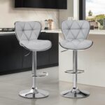 Yaheetech Bar Stools Set of 2, PU Leather Swivel Adjustable Barstools with Shell Back, Bar Chairs with Foma Padded for Home, Kitchen, Light Grey - Image 3