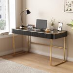 Lartis Modern Office Desk with Drawers,Glass Top Makeup Vanity Without Mirror Built-in USB Outlet Dressing Table Home Office Desk with Intelligent Socket,Very Easy to Assemble - Image 7