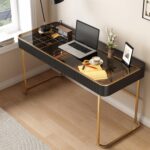 Lartis Modern Office Desk with Drawers,Glass Top Makeup Vanity Without Mirror Built-in USB Outlet Dressing Table Home Office Desk with Intelligent Socket,Very Easy to Assemble - Image 2