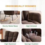 Nursery Rocking Chair, Teddy Fabric Upholstered Glider Rocker with High Backrest, Modern Rocking Accent Chairs Comfy Side Chair for Nursery, Bedroom, Living Room (Brown) - Image 4