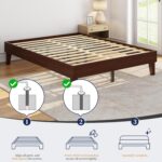 Yaheetech Queen Bed Frame Natural Solid Wood Platform Bed with Wooden Slats Support, 12-inch Underbed Space for Storage, Noise-Free Design, Easy Assembly, Dark Walnut Finish - Image 5