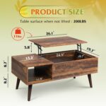 WLIVE Coffee Table for Living Room, Lift Top Coffee Table with Storage, Small Rising Wooden Dining Center Table with Storage Shelf & Hidden Compartment, 39" Rustic Brown - Image 4
