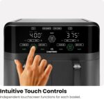 Chefman 6 Quart Dual Basket Air Fryer - Digital Touchscreen, Smart Sync Finish, Hi-Fry, Auto Shutoff, 2 Independent 3QT Nonstick Dishwasher-Safe Frying Baskets - Digital Double Air Fryer - Black - Image 8
