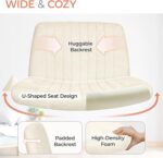 Orange Factory Criss Cross Chair No Wheel Wide Cross Legged Office Desk Vanity Chair Comfy Fabric Armless Adjustable Swivel for Home Computer Task (Beige) - Image 6