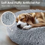 Hoewina Dog & Cat Bed for Indoor Cats, 20in Calming Donut Bed for Puppy and Kitten, Washable Round Fluffy Pet Bed for Small Medium Dogs and Cats (Light Grey) - Image 5