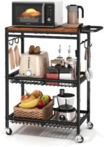 Microwave Kitchen Cart with Push Handle, 3 Tier Rolling Cart with 2 Lockable Wheels, Vintage Kitchen Storage Cart with 210Lbs Capacity for Kitchen Island, Restaurant, Coffee Bar, Living Room, Office - Image 9