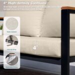 Patio Furniture Set, 4 Pieces Outdoor Patio Furniture with Coffee Table Set, Metal Patio Conversation Sets with Washable and High-Resiliency Sponge Cushions, Upgarded Beige - Image 5