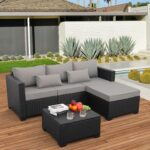 Rattaner 3 Pieces Patio Furniture Set Outdoor Sectional Wicker Patio Furniture Patio Couch with Ottoman and Outdoor Storage Table All-Weather Anti-Slip Cushions Waterproof Covers, Light Grey - Image 4