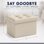 Ornavo Home Small Storage Ottoman Foldable Collapsible Rectangle Linen Ottoman Foot Rest Stool Seat, for Living Room, Bedroom, Home Office, Dorm - 12 x 16 x 12, Beige - Image 3