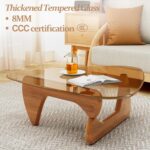 Small Coffee Table Modern Glass Coffee Table, Mid Century Coffee Table for Living Room, Mesa de Centro para Sala, Rustic Oval Coffee Table with Glass Top & Wood Base, (Walnut Brown, 31.5in) - Image 5
