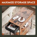 WLIVE Narrow Side Table with Charging Station, End Table for Living Room, Couch Side Table with Fabric Drawer for Bedroon, 11.8‘’W 23.6‘’L 24‘’H, Rustic Brown - Image 7