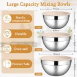 LIANYU Mixing Bowls with Airtight Lids Sets, 3 Packs Stainless Steel Metal Mixing Bowls, Ideal for Prepping, Cooking, Storage, Serving, Freezer & Dishwasher Safe, Khaki - Image 3
