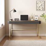 Lartis Modern Office Desk with Drawers,Glass Top Makeup Vanity Without Mirror Built-in USB Outlet Dressing Table Home Office Desk with Intelligent Socket,Very Easy to Assemble - Image 6