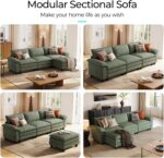 LINSY HOME 123'' Modular Sectional Sofa Green Couch Corduroy Cloud Couches for Living Room, L Shaped Couch with Movable Ottoman, Modern Cloud Sectional Sofas for Bedroom and Apartment, Green - Image 7