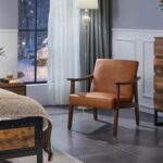 Yaheetech PU Leather Accent Chair, Mid-Century Modern Armchair with Solid Wood Legs, Reading Leisure Chair with High Back for Living Room Bedroom Waiting Room, Brown - Image 3