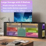 IRONCK Entertainment Center with Storage, 55 Inch Tall TV Stand W/Power Outlet, LED Gaming TV Cabinet for PS4, Black TV Stand with Carbon Fiber - Image 5