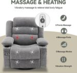 Rocker Recliner Chair with Heat and Massage, 360° Swivel Recliner Chairs for Adults, Oversized Recliner Single Sofa Seat with Cup Holders, Lazy Boy Recliner Single Sofa Seat, Grey - Image 5