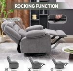 Rocker Recliner Chair with Heat and Massage, 360° Swivel Recliner Chairs for Adults, Oversized Recliner Single Sofa Seat with Cup Holders, Lazy Boy Recliner Single Sofa Seat, Grey - Image 4