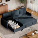 Shintenchi Sofa Couch, Pullout Sofa Bed,2 in 1 Pull Out Couch Bed with Storage Chaise for Living Room,Sleeper Sofa Couches Linen Sectional Sofa - Image 2