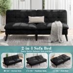SUNLEI Small Futon Sofa Bed, Folding Futon Bed Sleeper Couch Recliner for Living Room, Convertible Cloud Sofa Couch with Adjustable Backrest for Apartment or Office, Black Velvet - Image 6