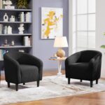 Yaheetech Armchair Set of 2, Boucle Fabric Club Chair, Furry Sherpa Elegant Siting Chair with Cozy Soft Padded for Living Room Bedroom Reception Room Office, Black - Image 3