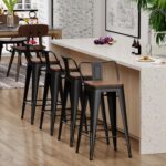 Yongchuang 24" Metal Barstools Set of 4 Counter Bar Stools with Wood Top Low Back Matte Black - Image 6