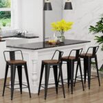 Yongchuang 24" Metal Barstools Set of 4 Counter Bar Stools with Wood Top Low Back Matte Black - Image 3