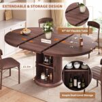 Dining Table for 4-6,63“Extendable Round Kitchen Dining Room Table with 2-Tier Storage Shelf, Space Saving Expandable Wood Oval Circle Dinner Furniture with Pedestal Base (Brown) - Image 5