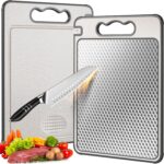 Double Sided 304 Stainless Steel & Wheat Straw Cutting Board, 14.4"*9.8" Non Toxic Chopping Board, Separately Handle Meat and Vegetables, Dishwasher Safe, Scratch Resistant Mesh Design - Image 2
