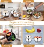 LIANYU Mixing Bowls with Airtight Lids Sets, 3 Packs Stainless Steel Metal Mixing Bowls, Ideal for Prepping, Cooking, Storage, Serving, Freezer & Dishwasher Safe, Khaki - Image 5