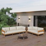 Acanva Modern Outdoor Patio Furniture Set, All-Weather Aluminium Conversation Sectional Sofa with Thick Cushions for Backyard, Garden, Porch, Couch, Beige - Image 8